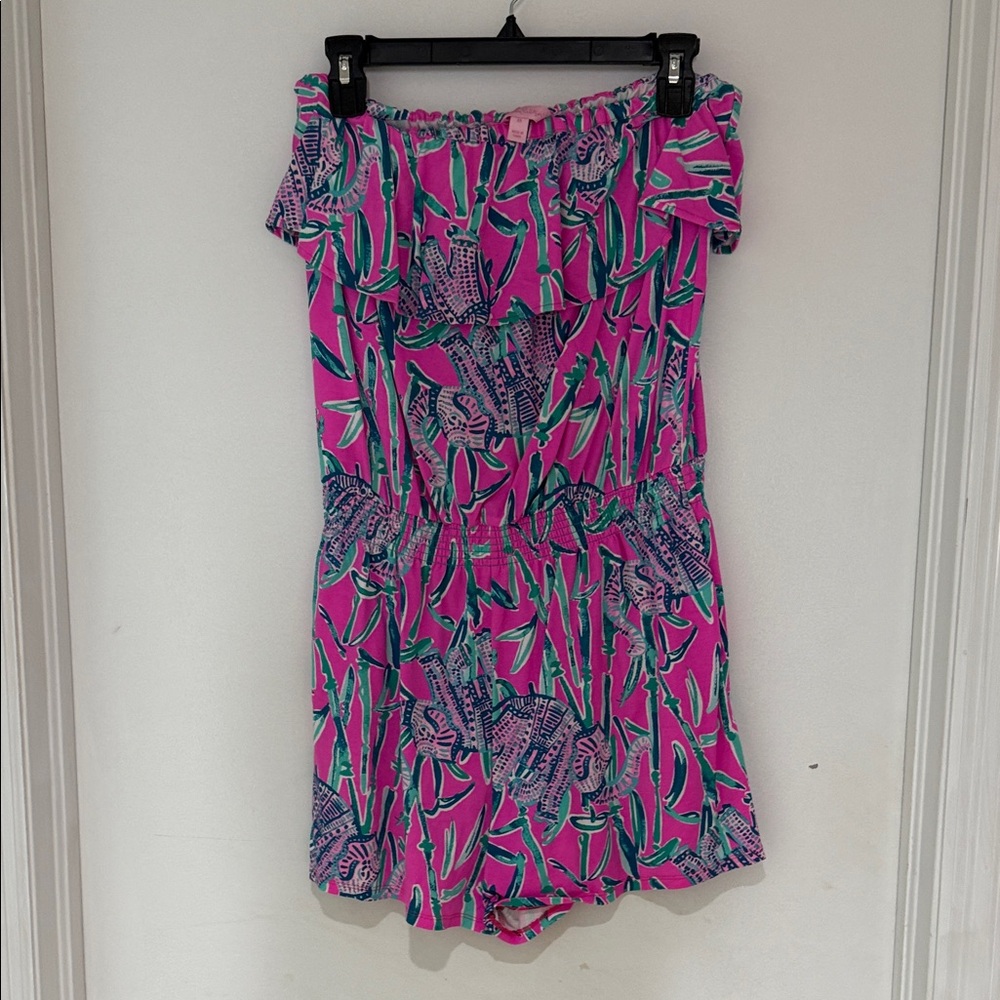 Lilly Pulitzer Pink and Green Off-Shoulder Romper